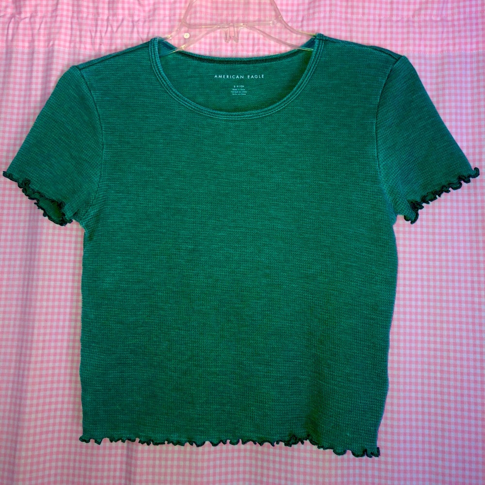 Waffle-Knit American Eagle Cropped Tee